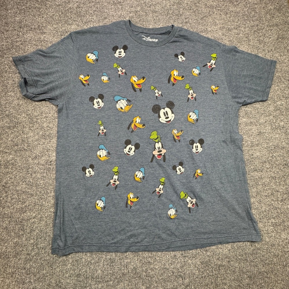 Disney‎ Mickey Mouse Goofy Donald Duck Pluto Graphic T Shirt Mens 2XL Blue